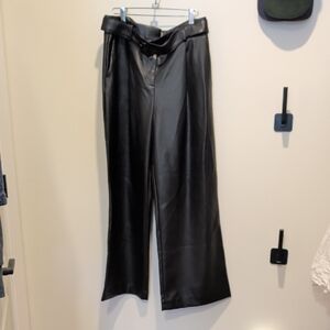 LOFT Black Wide-Leg Faux Leather Trousers
